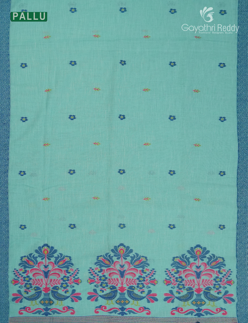 Pure Linen Saree in Sea Foam Green