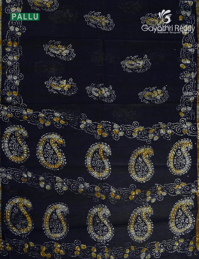 Cotton Batik Print Saree in Deep Navy Blue