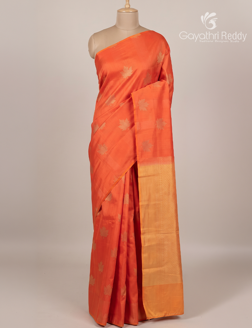 Pure Kanchipuram Silk Saree in Orange ( Butta Style )