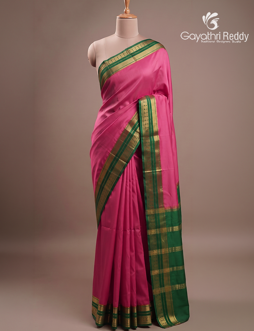 Pure Mysore Silk Saree in Rani Pink and Deep Green