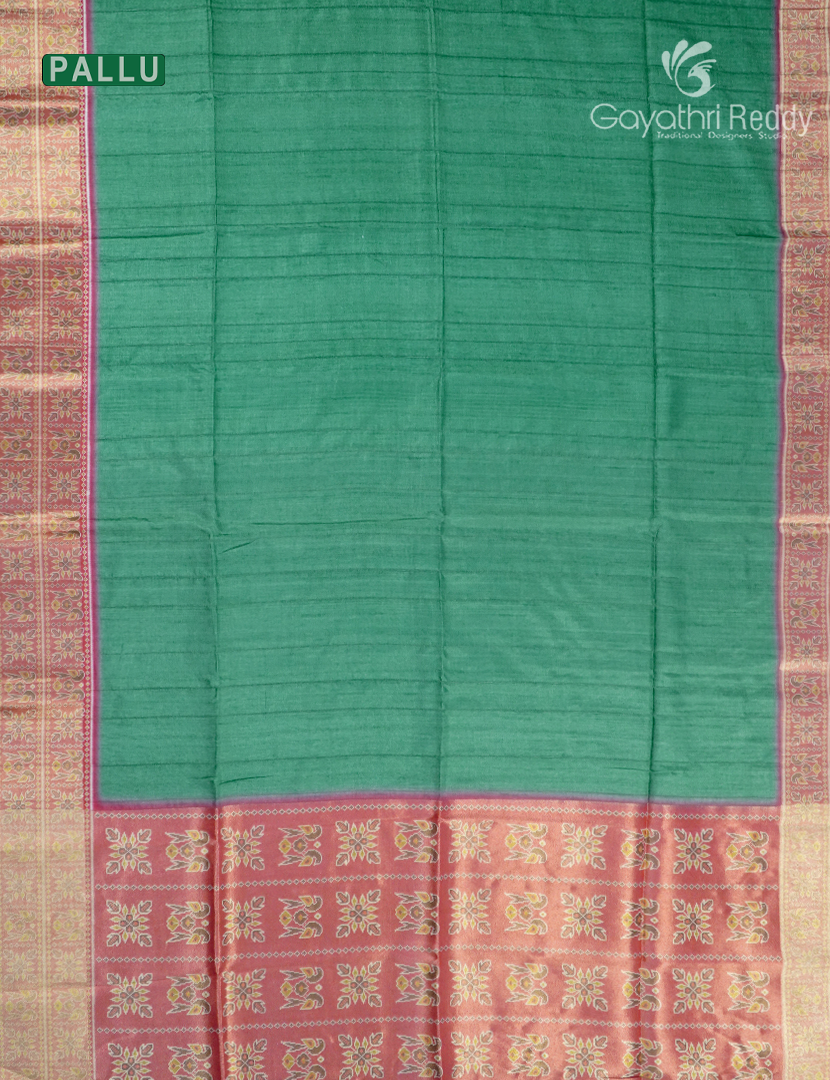 Semi Tussar Saree in Sea Green and Red