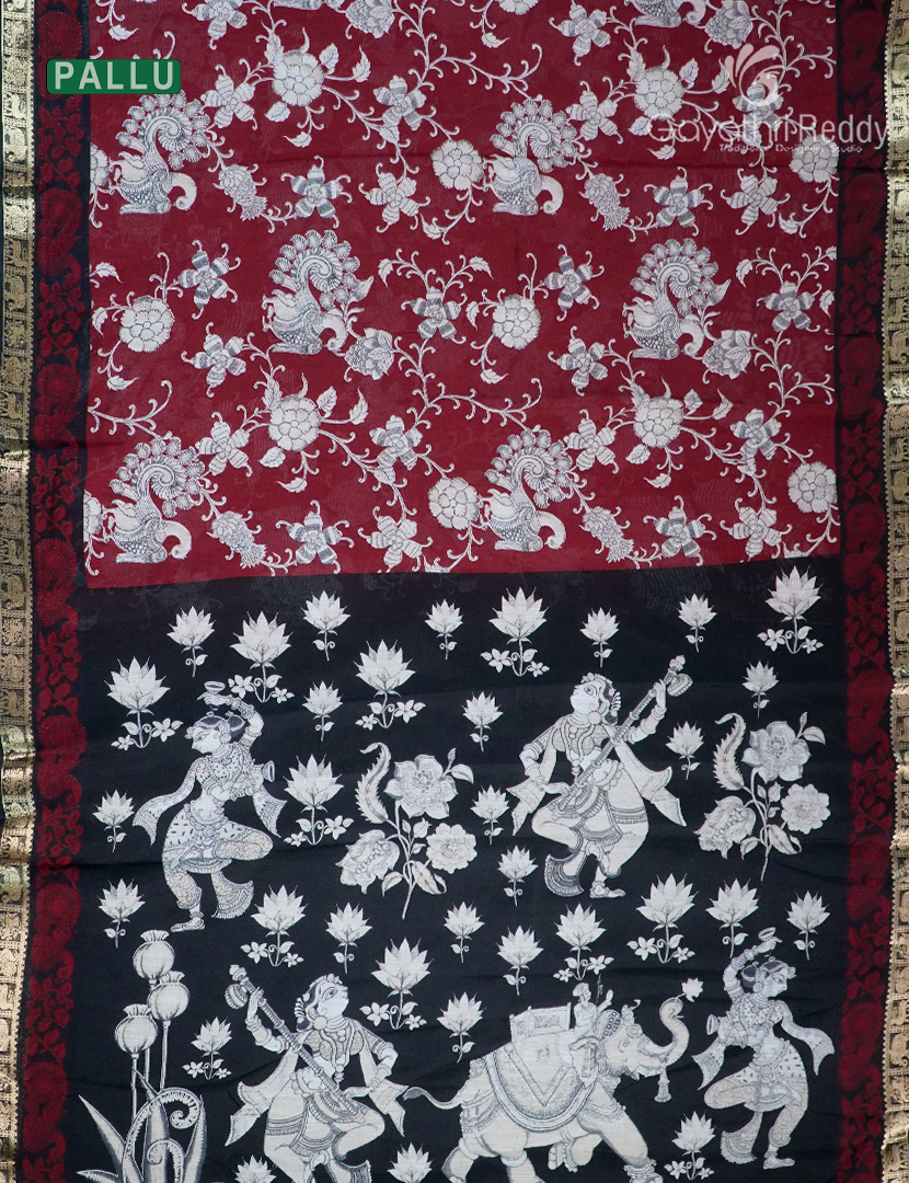 Vidharbha Saree in Deep Red and Black