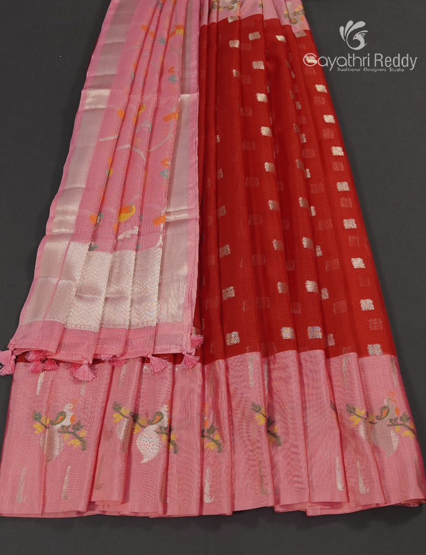 Banaras Kota Lehanga Set in Bridal Red and Baby Pink
