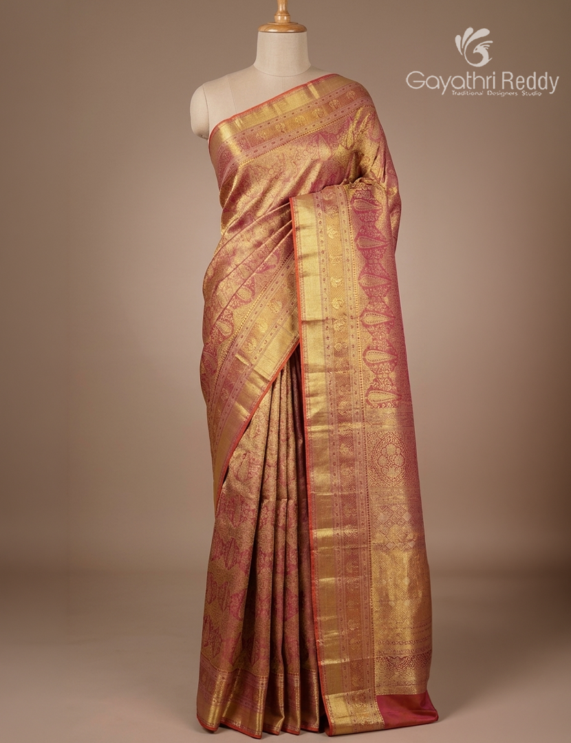 Pure Kanchipuram Silk Saree in Pink ( Brocade Pattern )