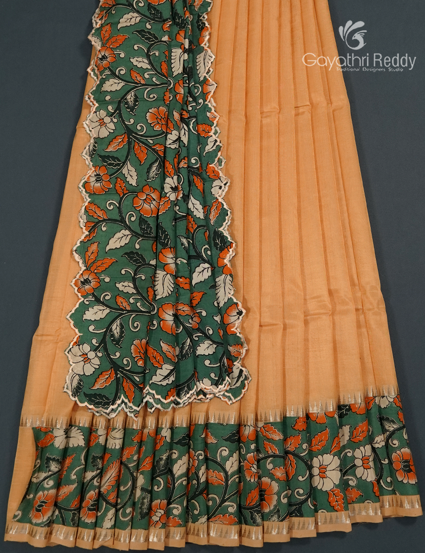 Pure Mangalagiri Langa Voni Set in Apricot Orange