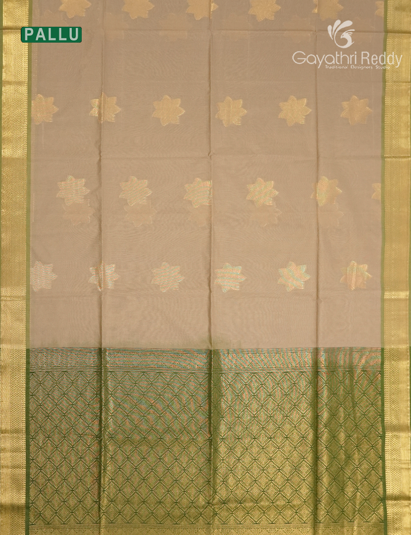 Kanchipuram Sico Saree in Cream and Green