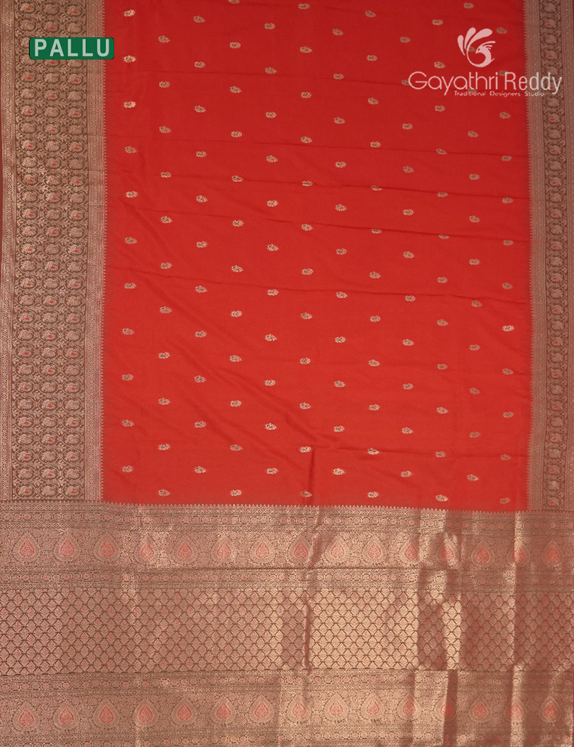 Semi Kanchipuram Art Silk Saree in Orange and Khakhi Green