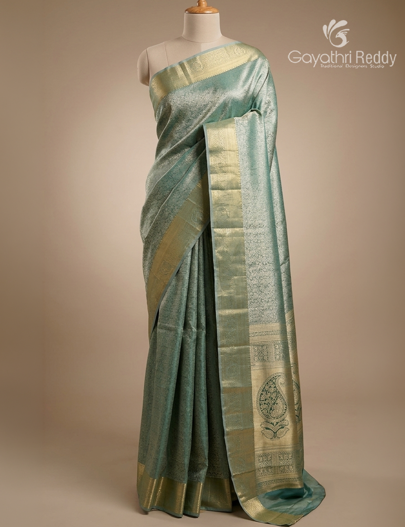 Semi Kanchipuram Silk Saree in Sea Grey