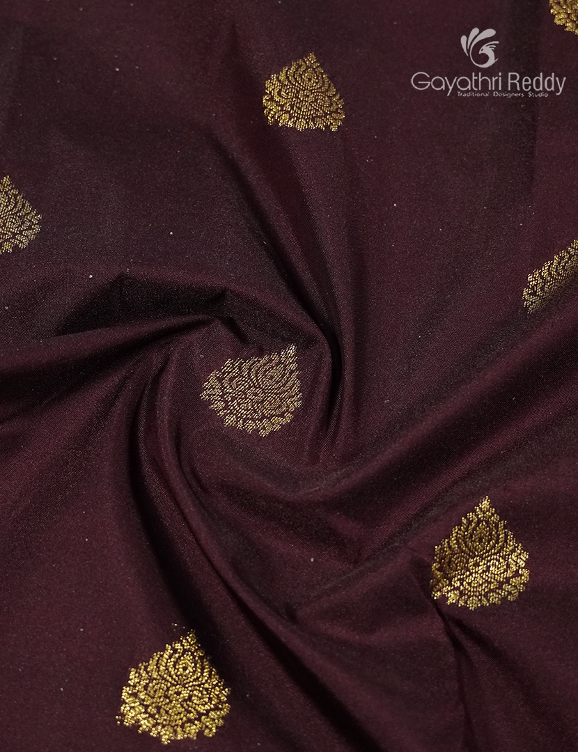 Semi Kanchipuram Silk Saree in Deep Brown and Rust Red