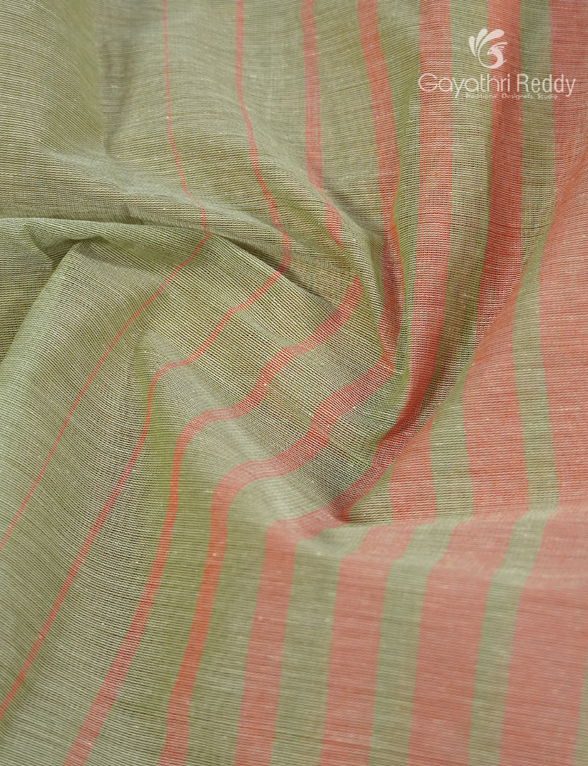Pure Handloom Cotton Saree in Pista Green and Peach