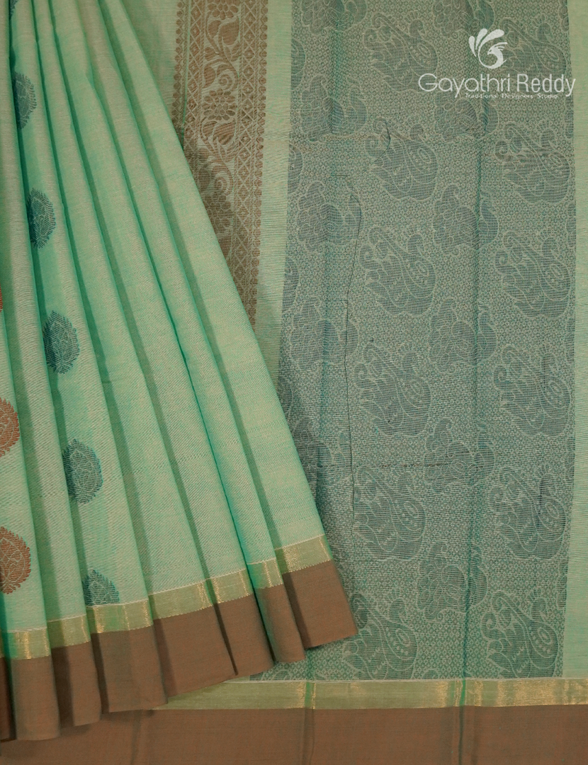 Pure Kanchi Cotton Saree in Mint Green