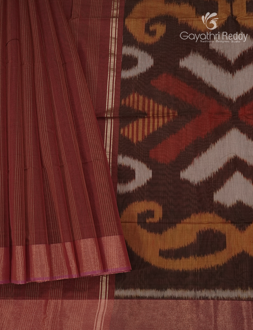 Semi Ikat Sico Saree in Maroon