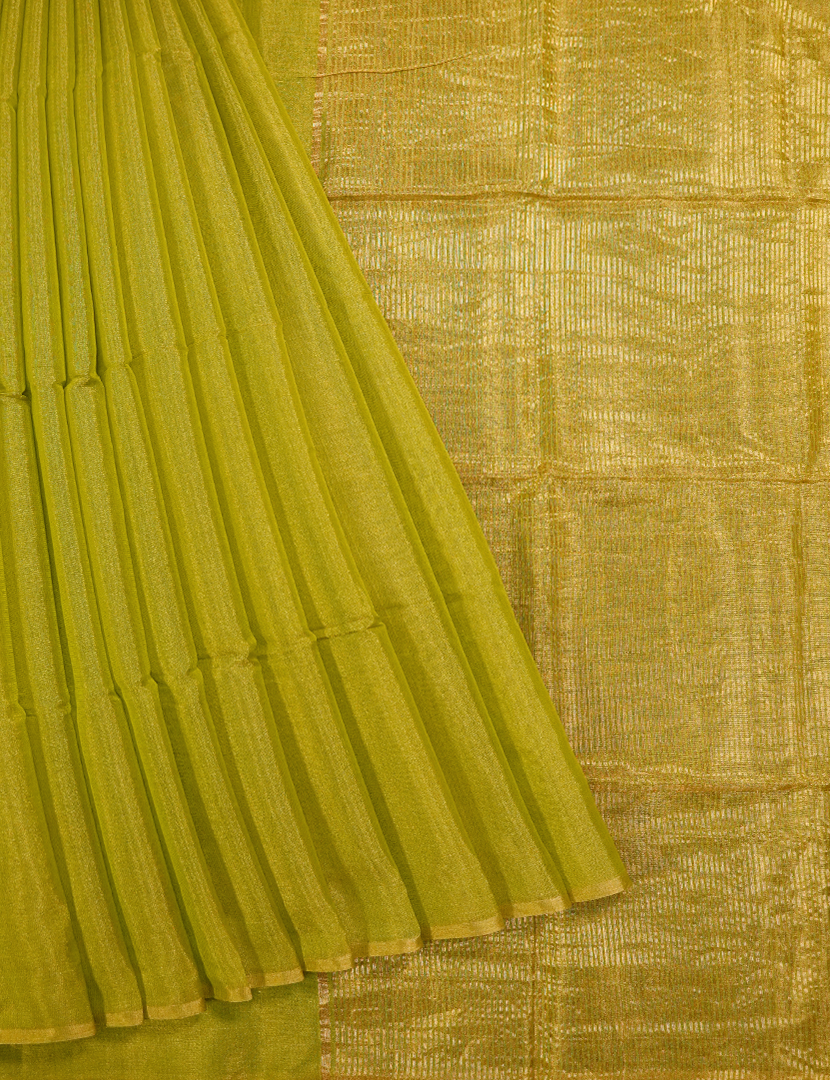 Pure Chanderi Sico Saree in Lime Green