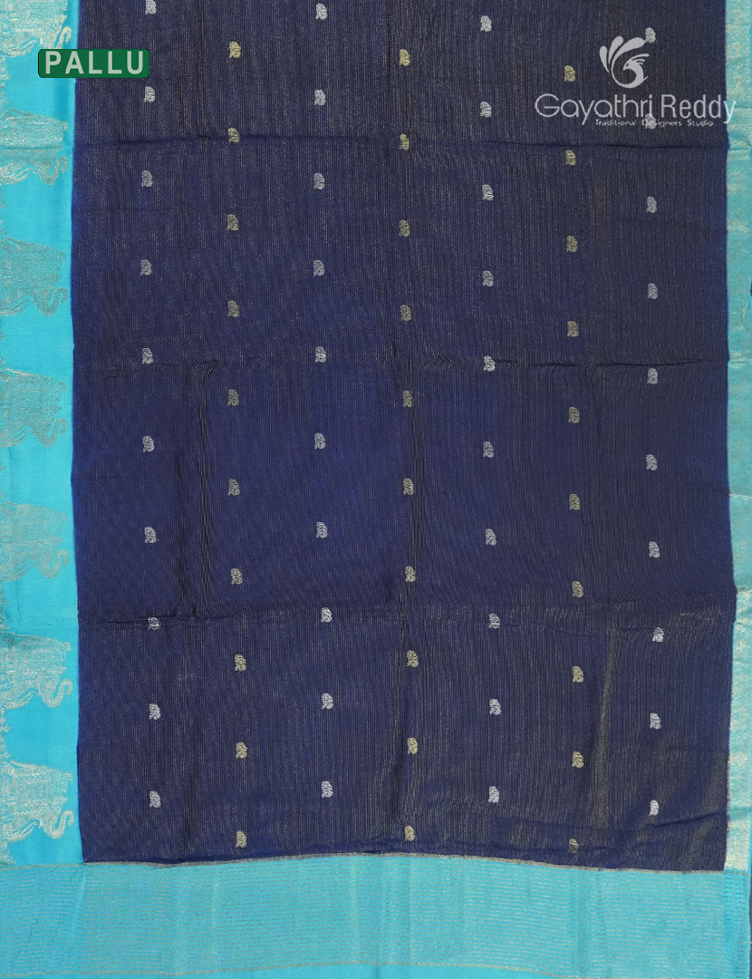 Semi Mysore Crepe Saree in Navy Blue and Sky Blue