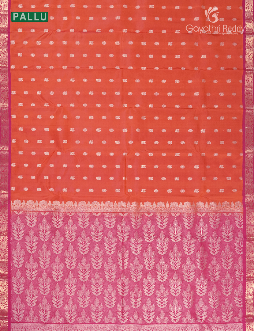 Pure Kanchipuram Vintage Saree ( Small Border ) in Orange and Rani Pink