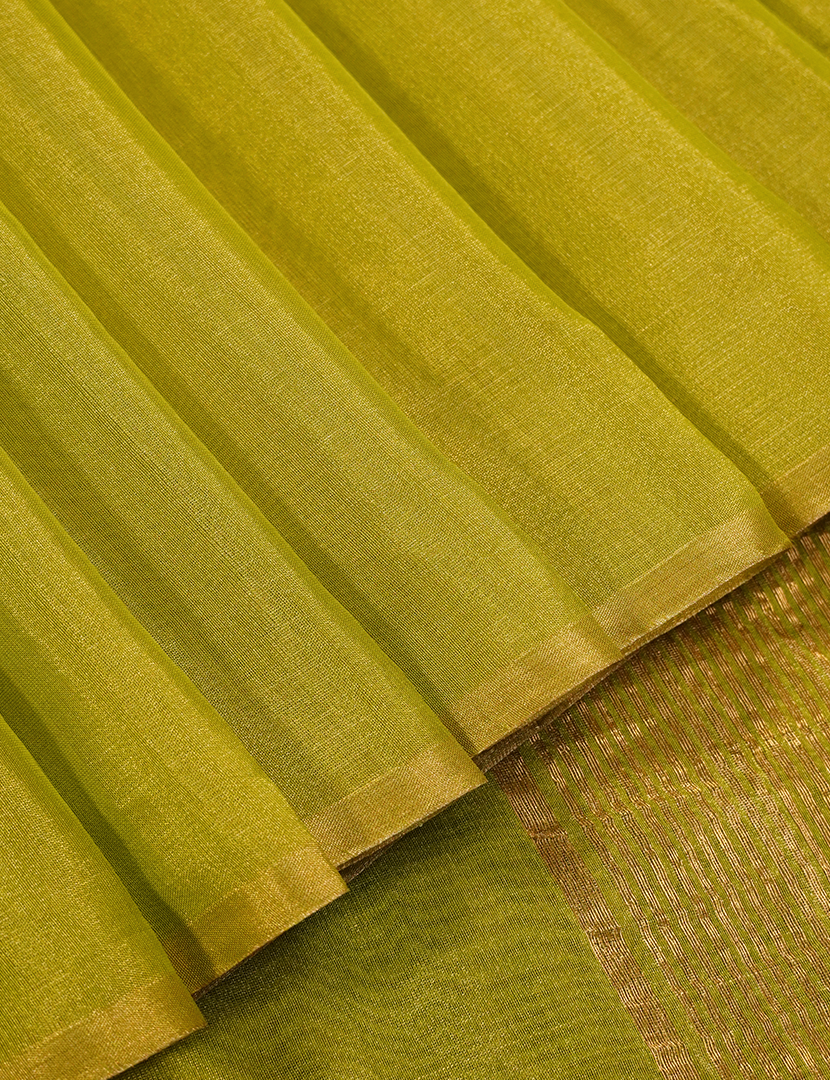 Pure Chanderi Sico Saree in Lime Green