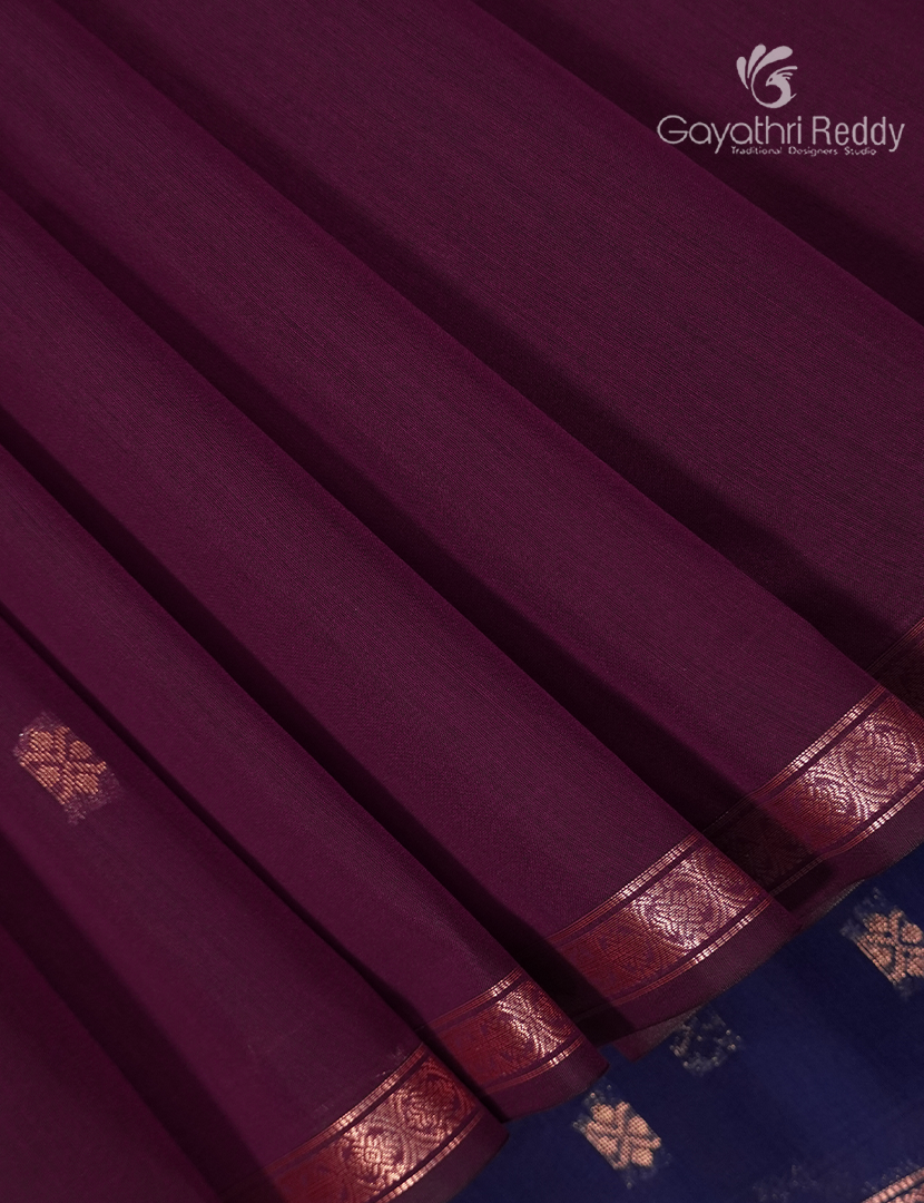 Kanchipuram Sico Saree in Burgundy and Blue