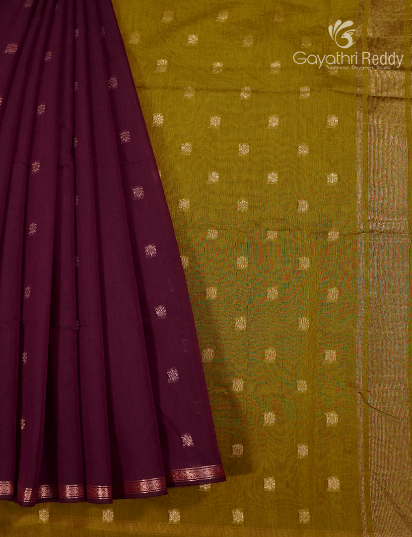 Kanchipuram Sico Saree in Maroon and Dry Mehendi