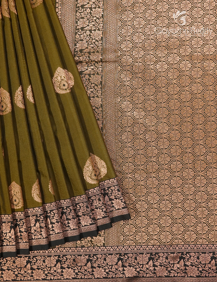 Semi Kanchipuram Art Silk Saree in Deep Mehendi Green