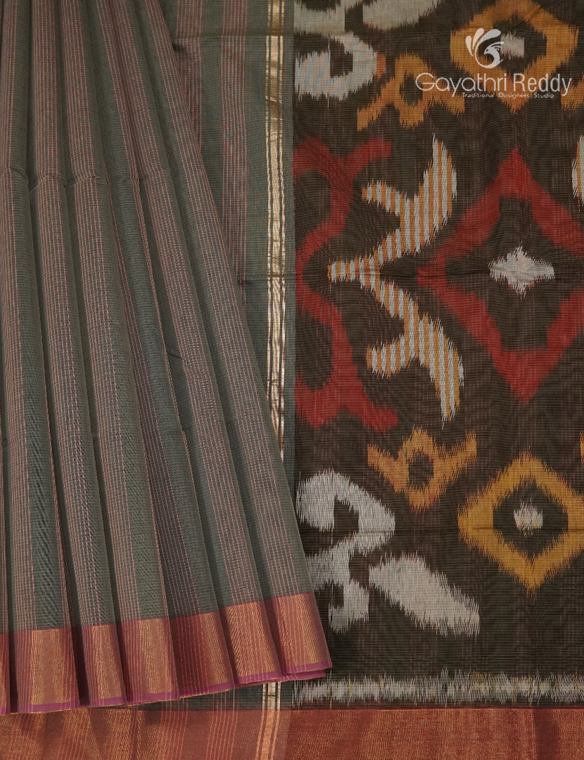 Semi Ikat Sico Saree in Grey