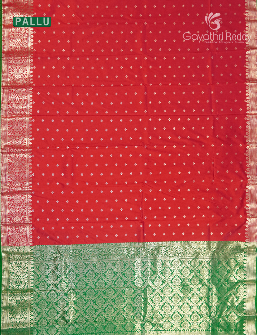Semi Banaras Katan Silk Saree in Rani Pink and Green