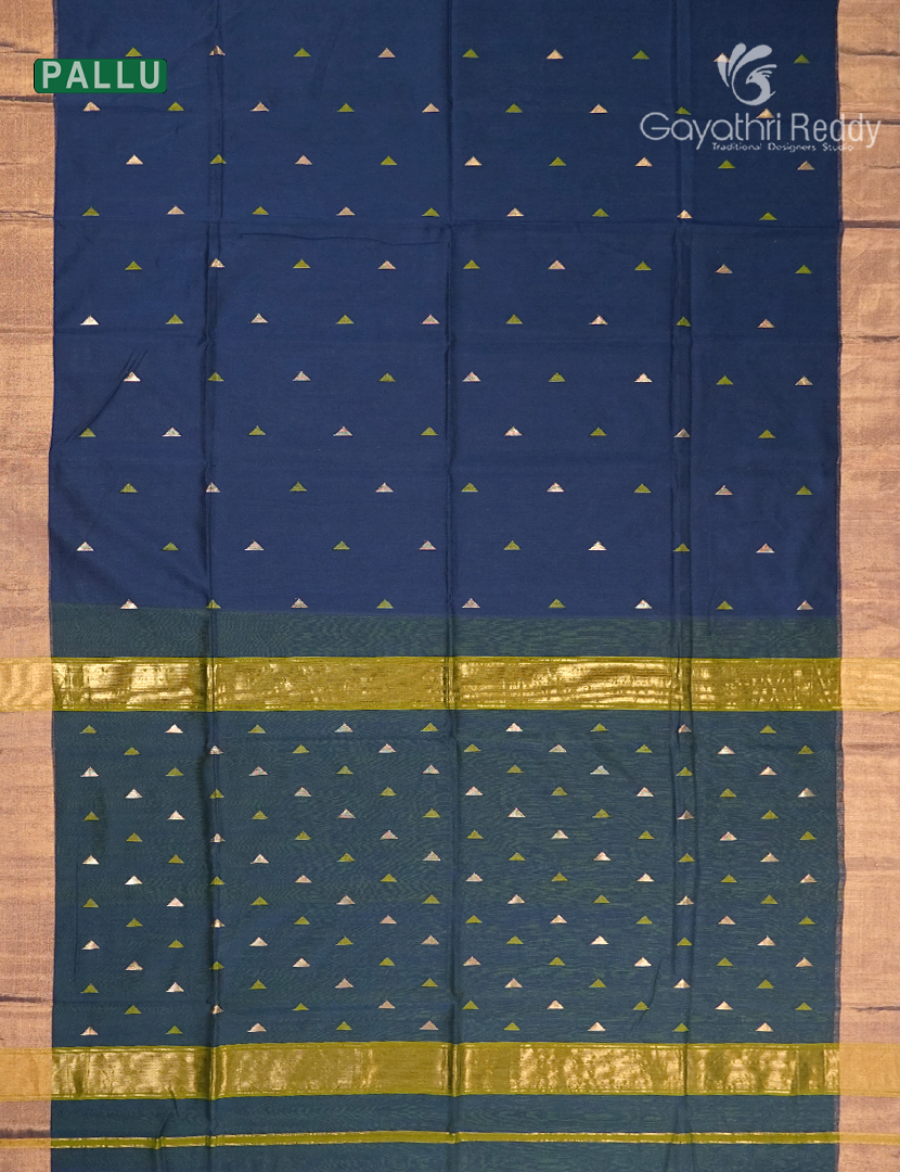 Pure Chanderi Sico Saree in Deep Peacock Blue and Mehendi Green