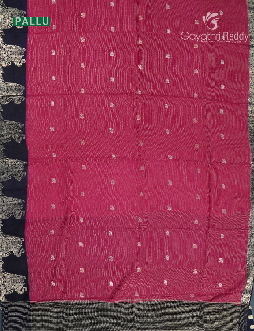 Semi Mysore Crepe Saree in Deep Pink and Navy Blue