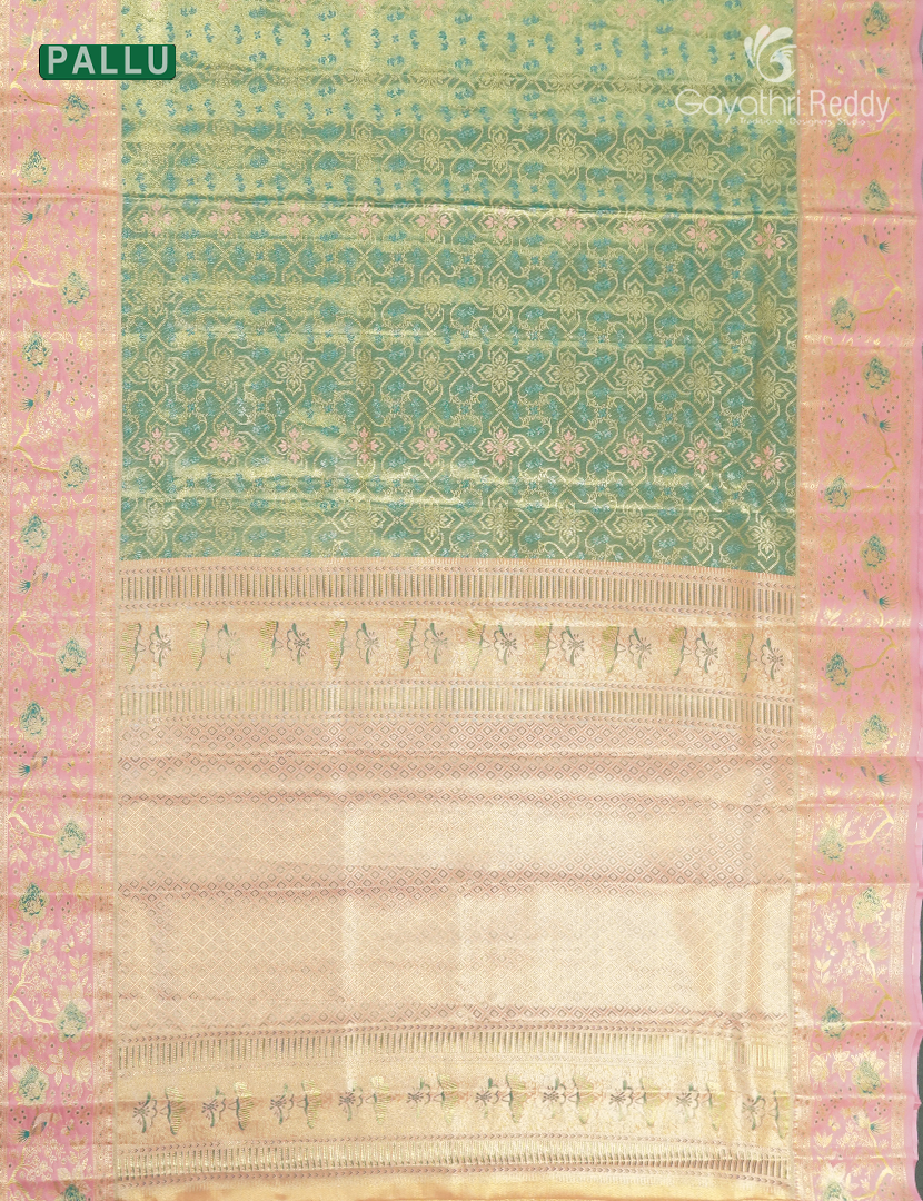 Semi Kanchipuram Silk Saree in Pista Green and Onion Peach