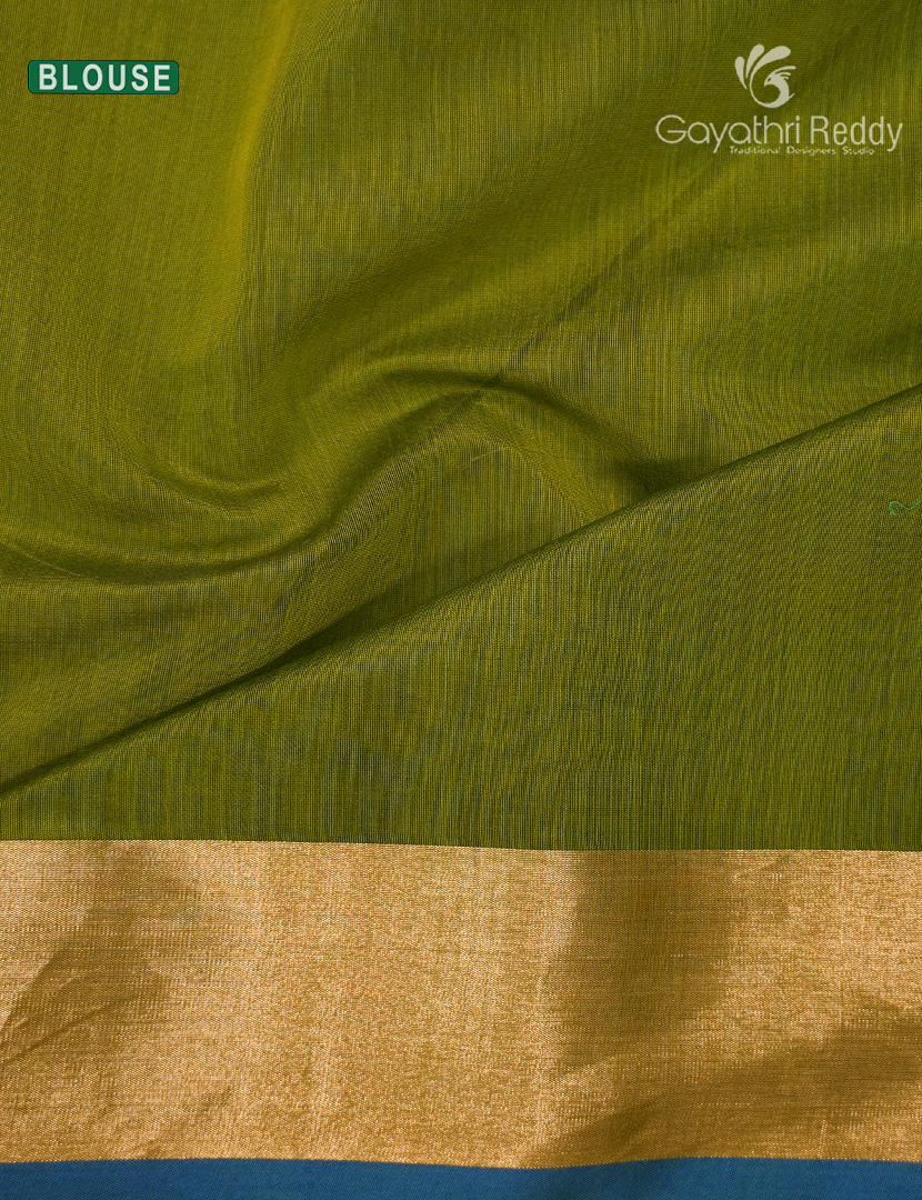 Pure Chanderi Sico Saree in Deep Peacock Blue and Mehendi Green