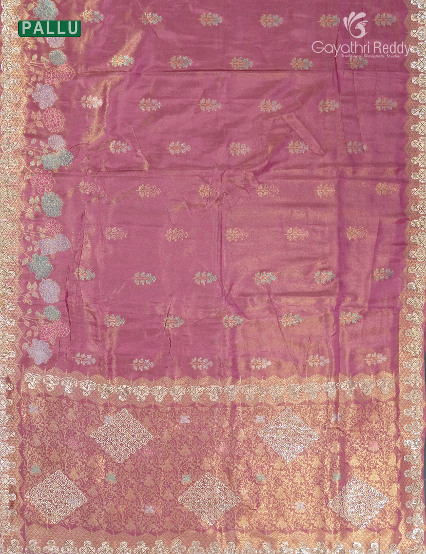 Semi Kanchipuram Silk Fancy Saree in Tissue Red