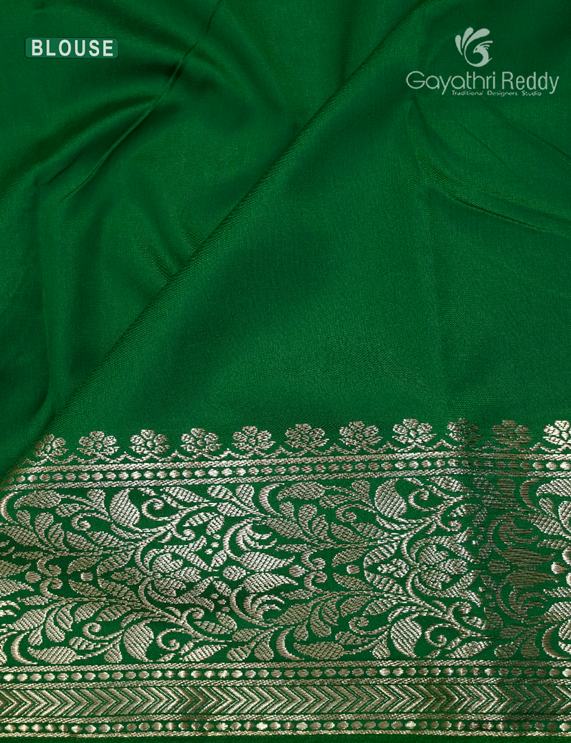 Semi Banaras Katan Silk Saree in Rani Pink and Green