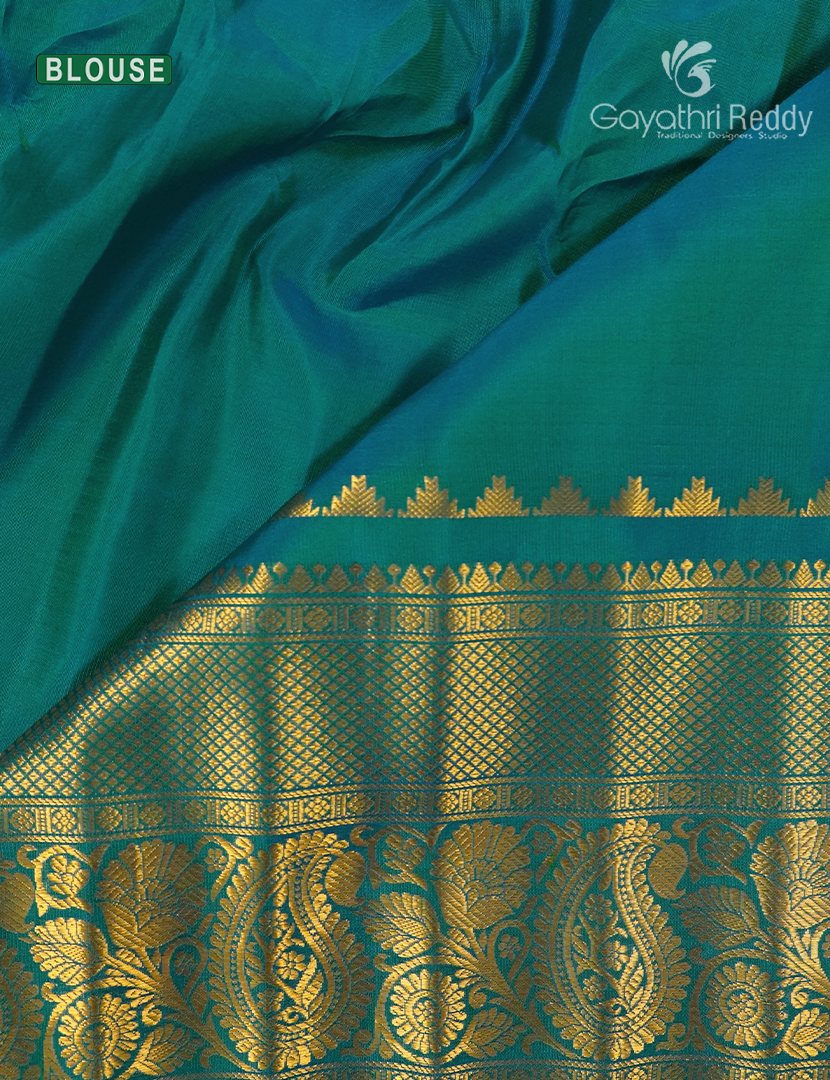 Pure Gadwal Silk Saree in Parrot Green and Peacock Blue