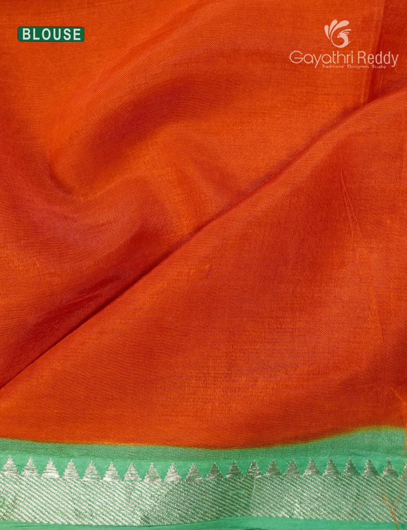 Mangalagiri Pattu Saree in Sea Foam Green and Orange