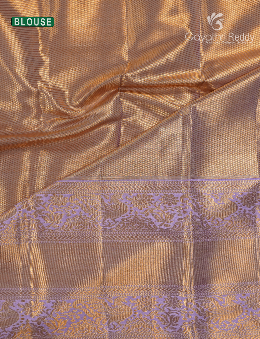 Pure Kanchipuram Silk Bridal Saree in Cream and Lavender