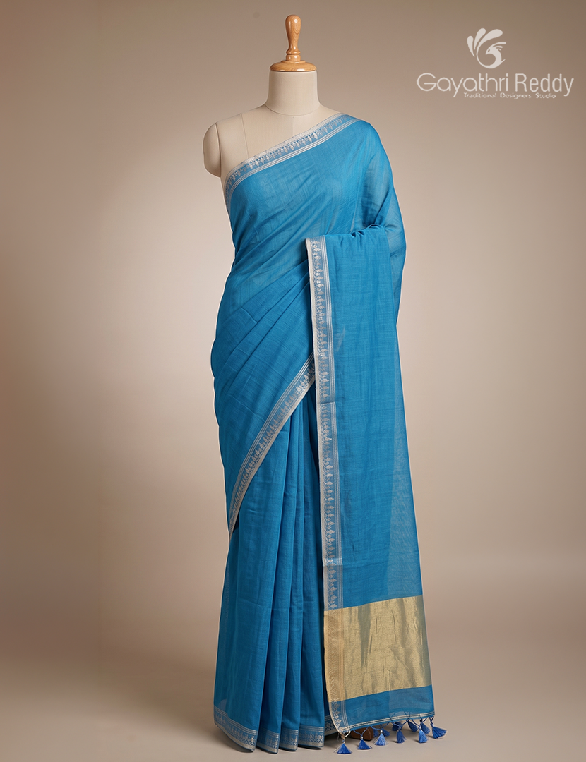 Jamdani Cotton Saree in Deep Rama Blue