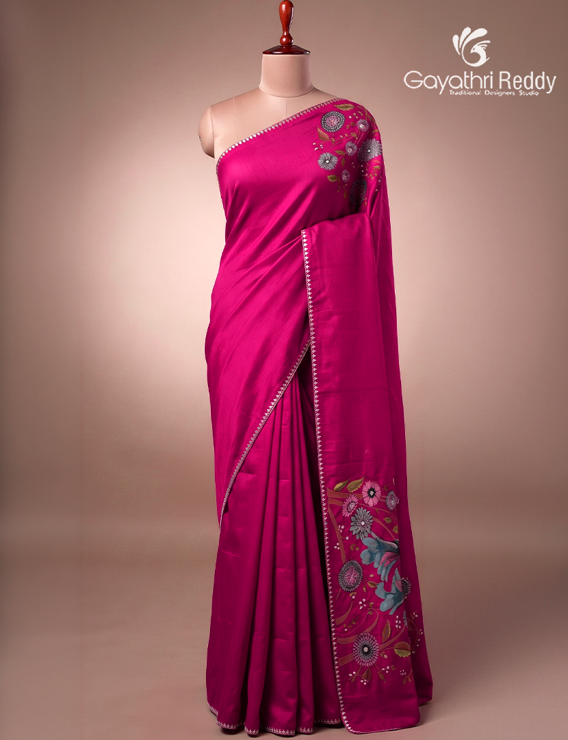 Dupion Silk Fancy Saree in Hot Pink