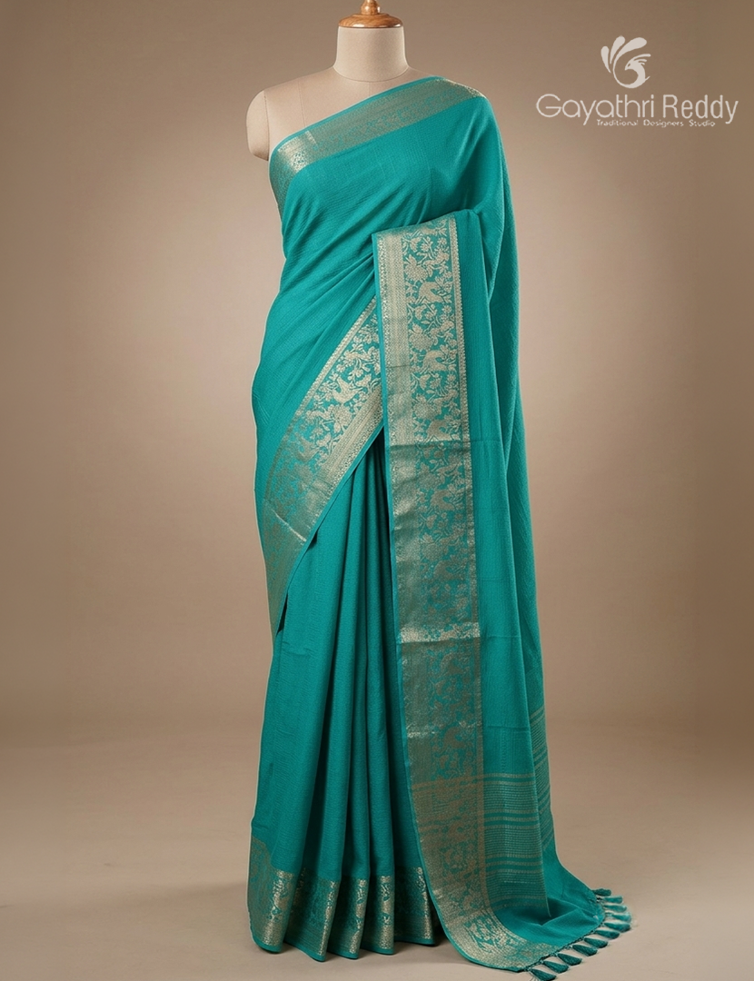 Semi Mysore Crepe Saree in Sea Foam Green
