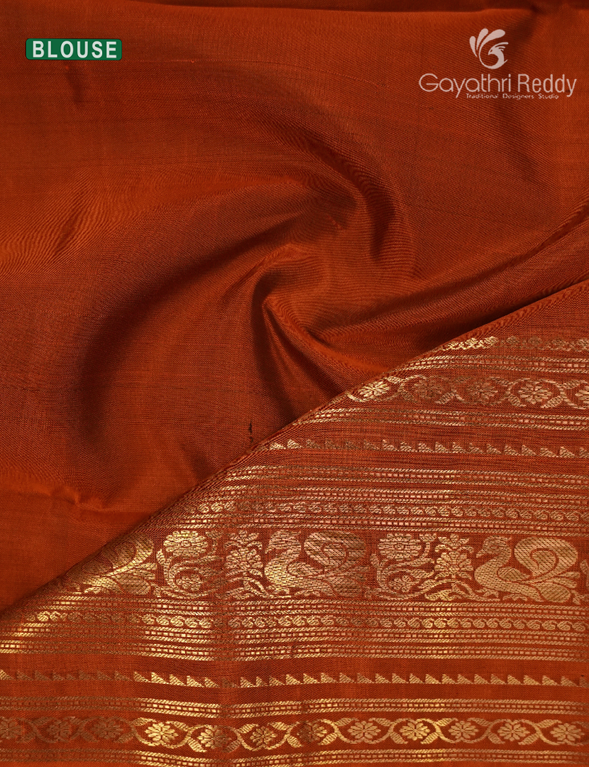 Pure Kanchipuram Soft Silk Saree in Brown and Rust Orange