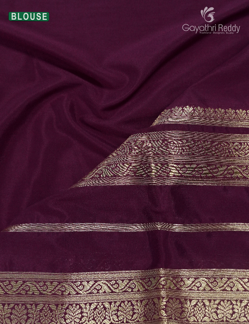 Semi Mysore Crepe Saree in Deep Brown