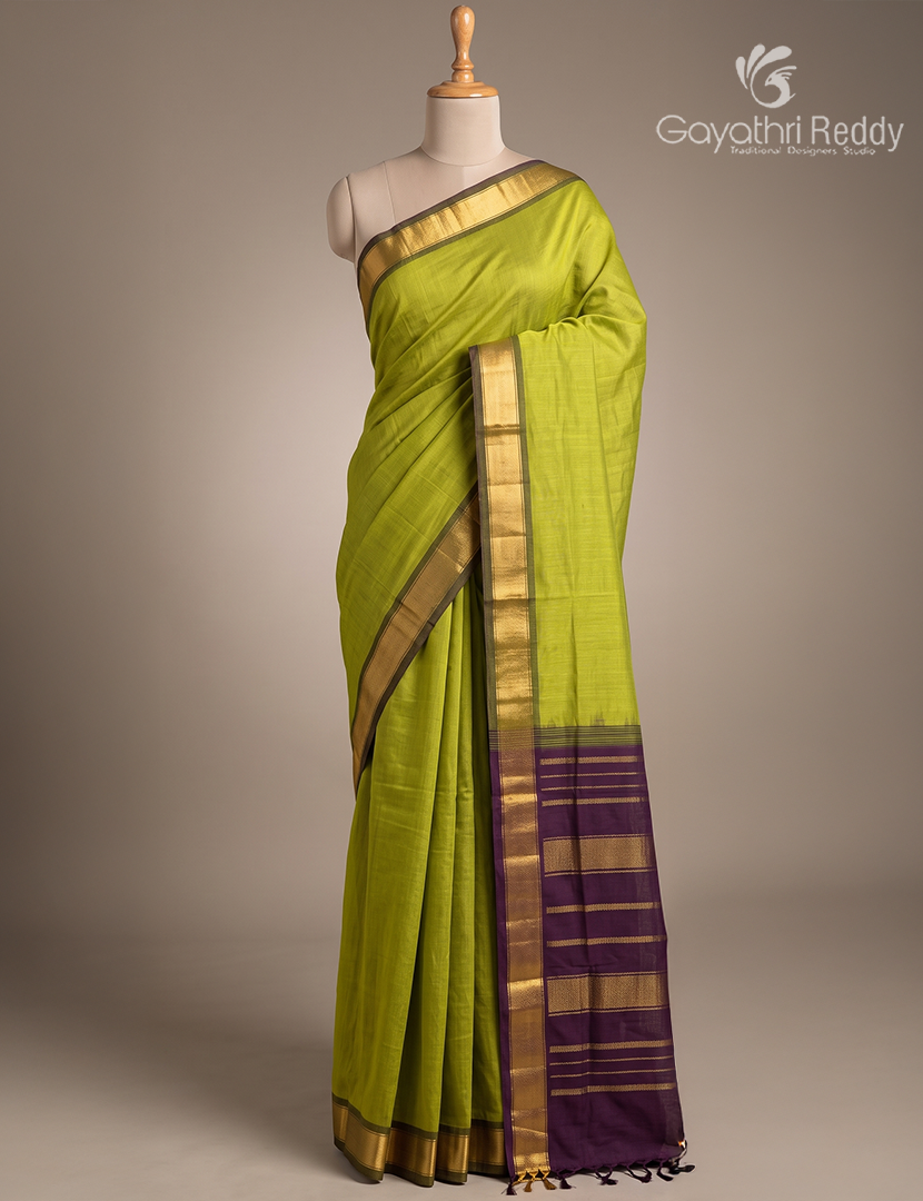 Pure Arani Sico Saree in Mehendi Green and Deep Brown