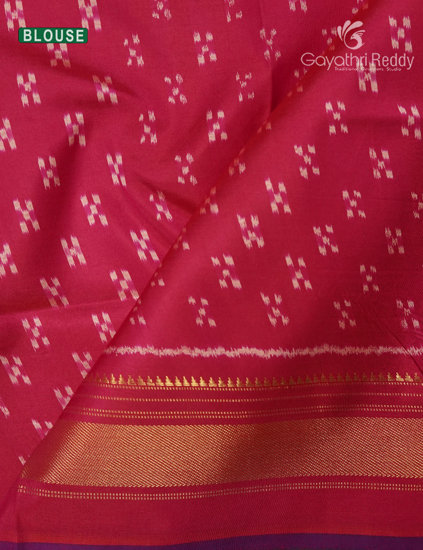 Pure Ikat Silk Saree in Orange and Rani Pink