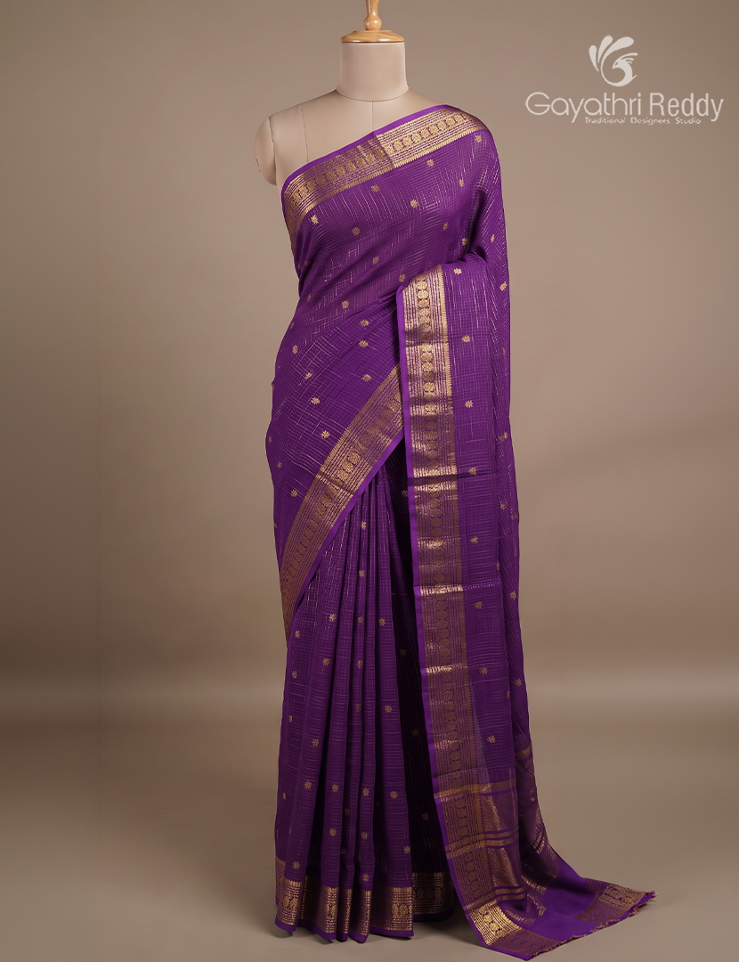 Semi Mysore Crepe Saree in Deep Purple
