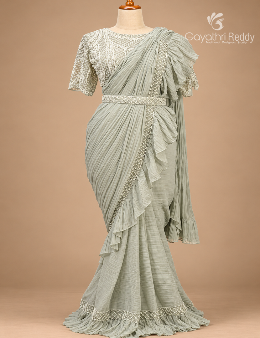 One Minute Saree in Pastel Green