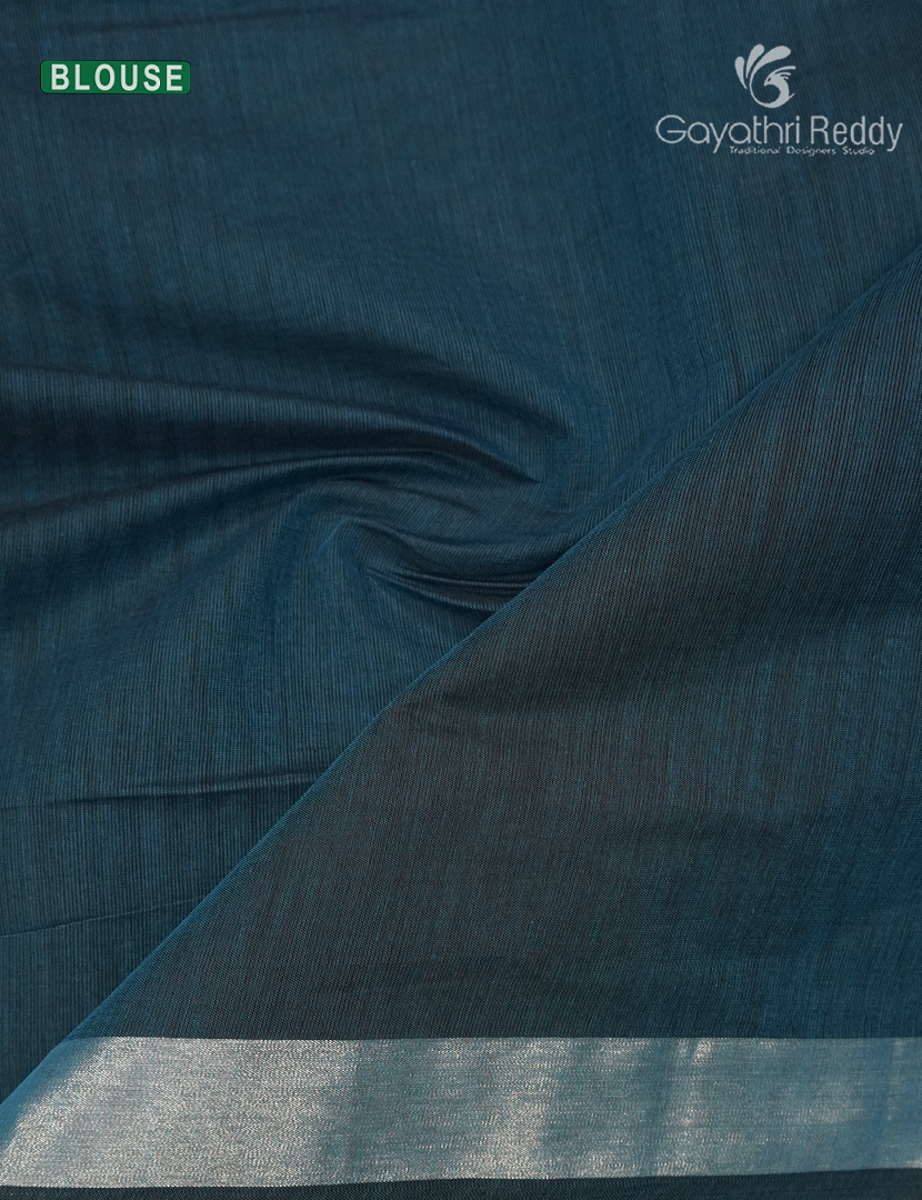 Pure Kanchi Cotton Saree in Blue and Black