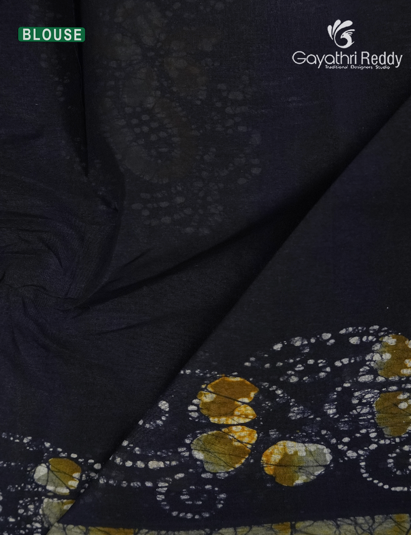 Cotton Batik Print Saree in Deep Navy Blue