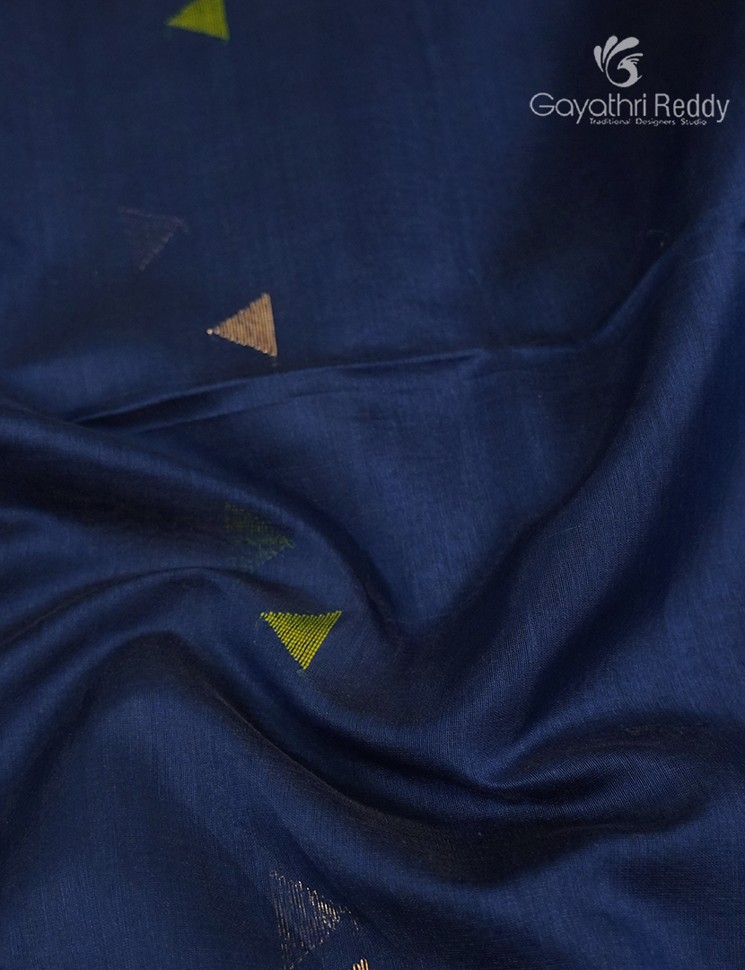Pure Chanderi Sico Saree in Deep Peacock Blue and Mehendi Green