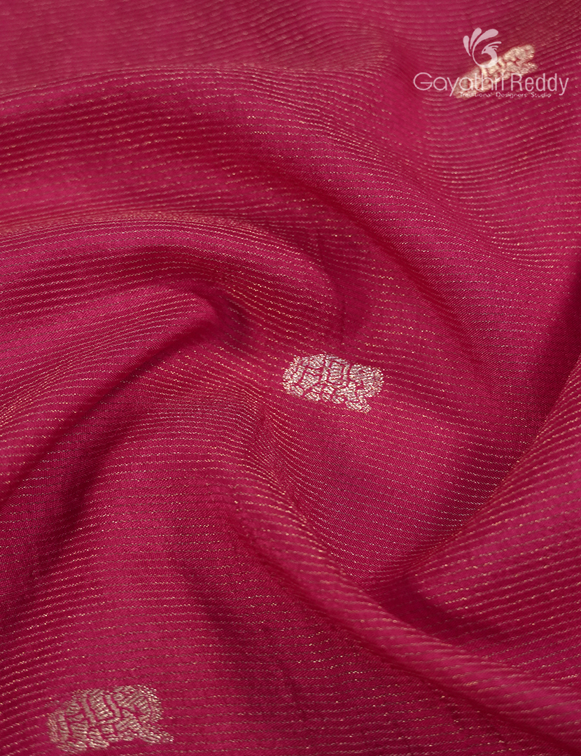 Semi Mysore Crepe Saree in Deep Pink and Navy Blue