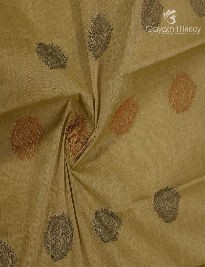 Pure Kanchi Cotton Saree in Olive Green