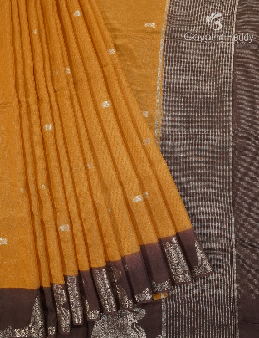 Semi Mysore Crepe Saree in Mustard and Brown