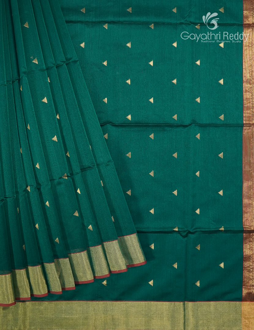 Pure Chanderi Sico Saree in Deep Rama Green